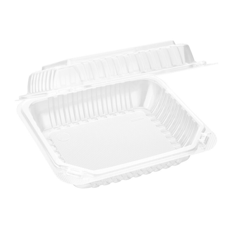 PR-CH81x3 / PSHCL81 - Clear Hinged PS Container, 8&quot; x 8&quot; 3in Tall, 200pc (200/1)