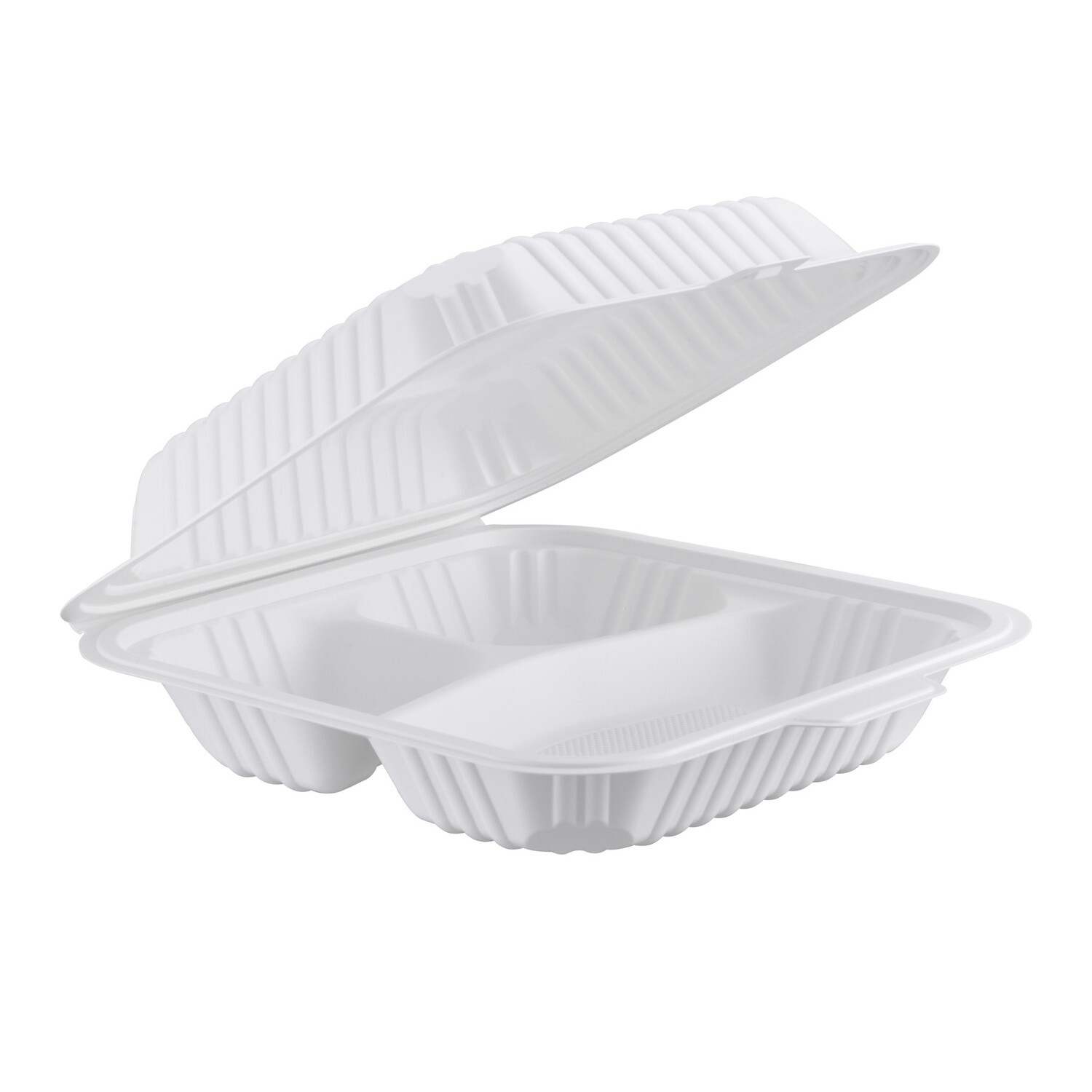 CS-803 / CS803 - Clamshell MFPP Container 3-compartment, Center Slide, 8&quot; x 8&quot;, 150pc (150/1)