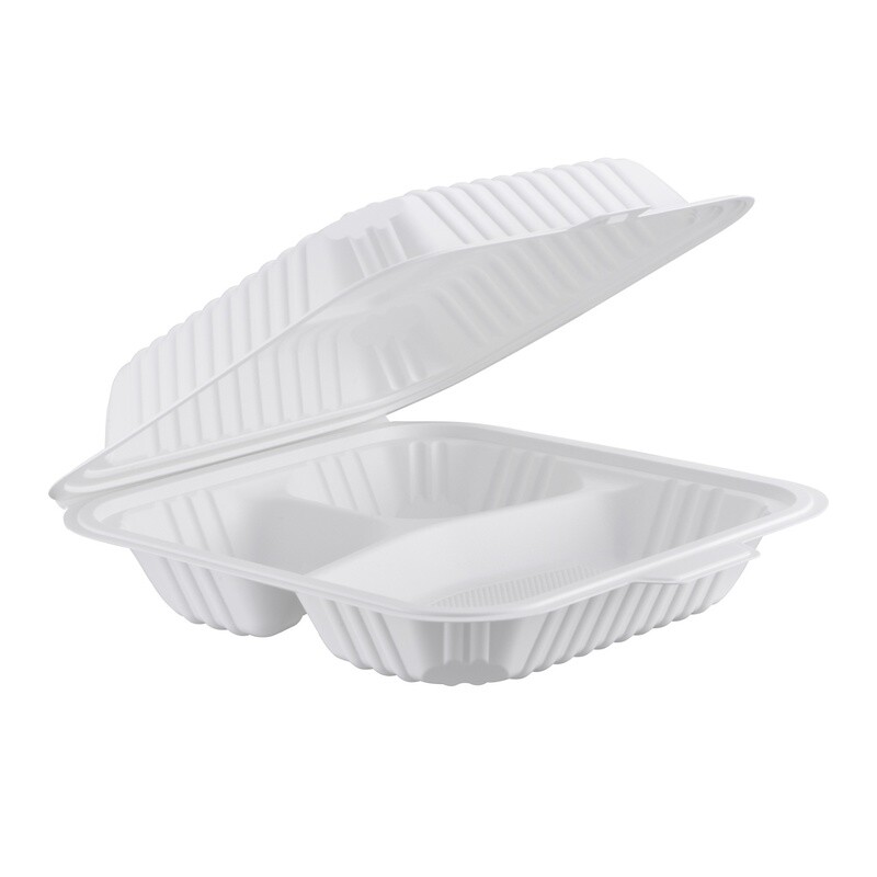 CS-803 / CS803 - Clamshell MFPP Container 3-compartment, Center Slide, 8" x 8", 150pc (150/1)