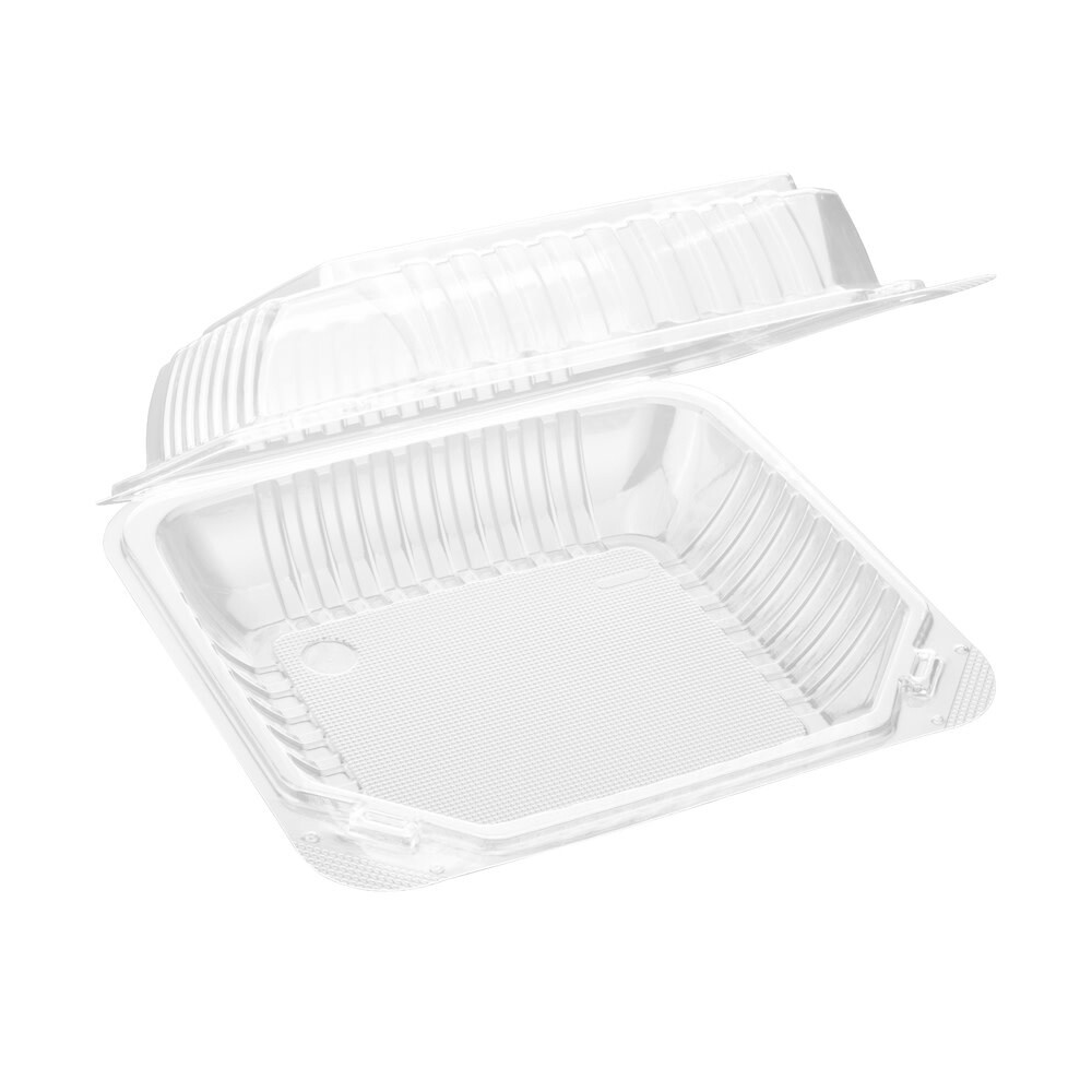 PR-CH91x3 / PSHCL91 - Clear Hinged PS Container, 9&quot; x 9&quot; 3in Tall, 200pc (200/1)