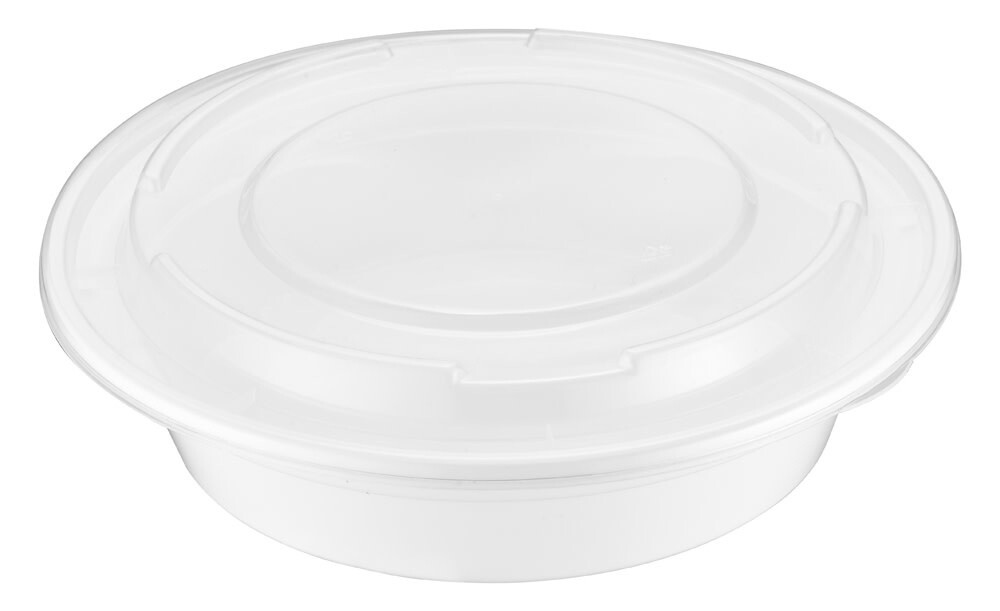 TY-R24W / RDWH24 - 24oz Round Microwaveable Container with Lid, White, 150 sets (50/6)
