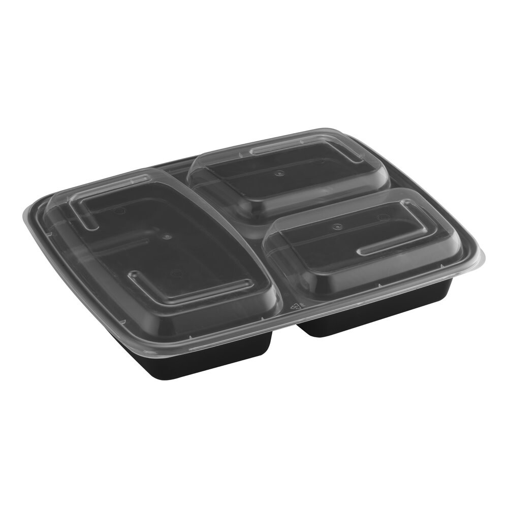 TY-339 / RCT339 - 39oz Rectangular Microwaveable Container with Lid 3-compartment, 150 sets (50/6)