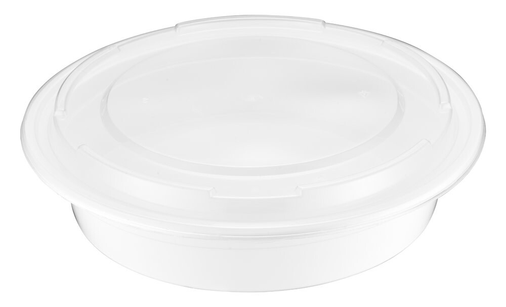 TY-R48W / RDWH48 - 48oz Round Microwaveable Container with Lid, White, 150 sets (50/6)