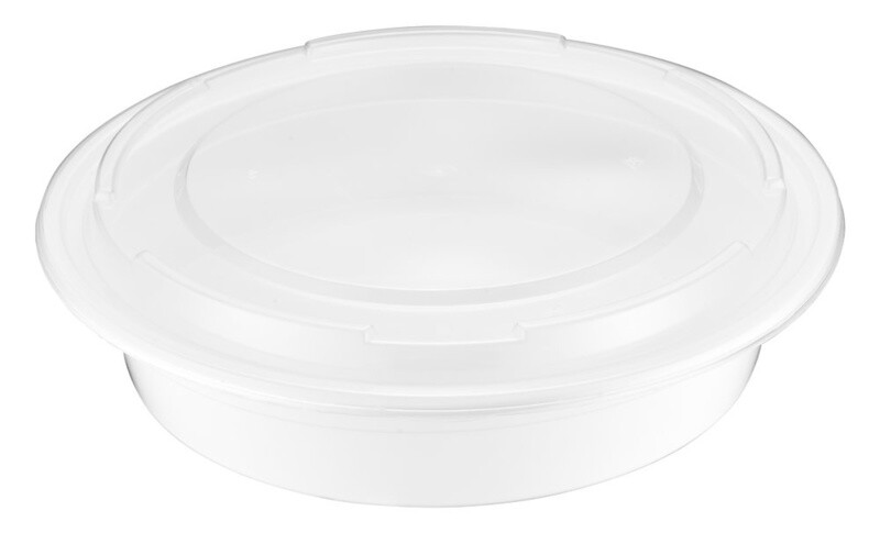 TY-R48W / RDWH48 - 48oz Round Microwaveable Container with Lid, White, 150 sets (50/6)