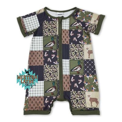 Olive Duck Deer Patchwork Romper