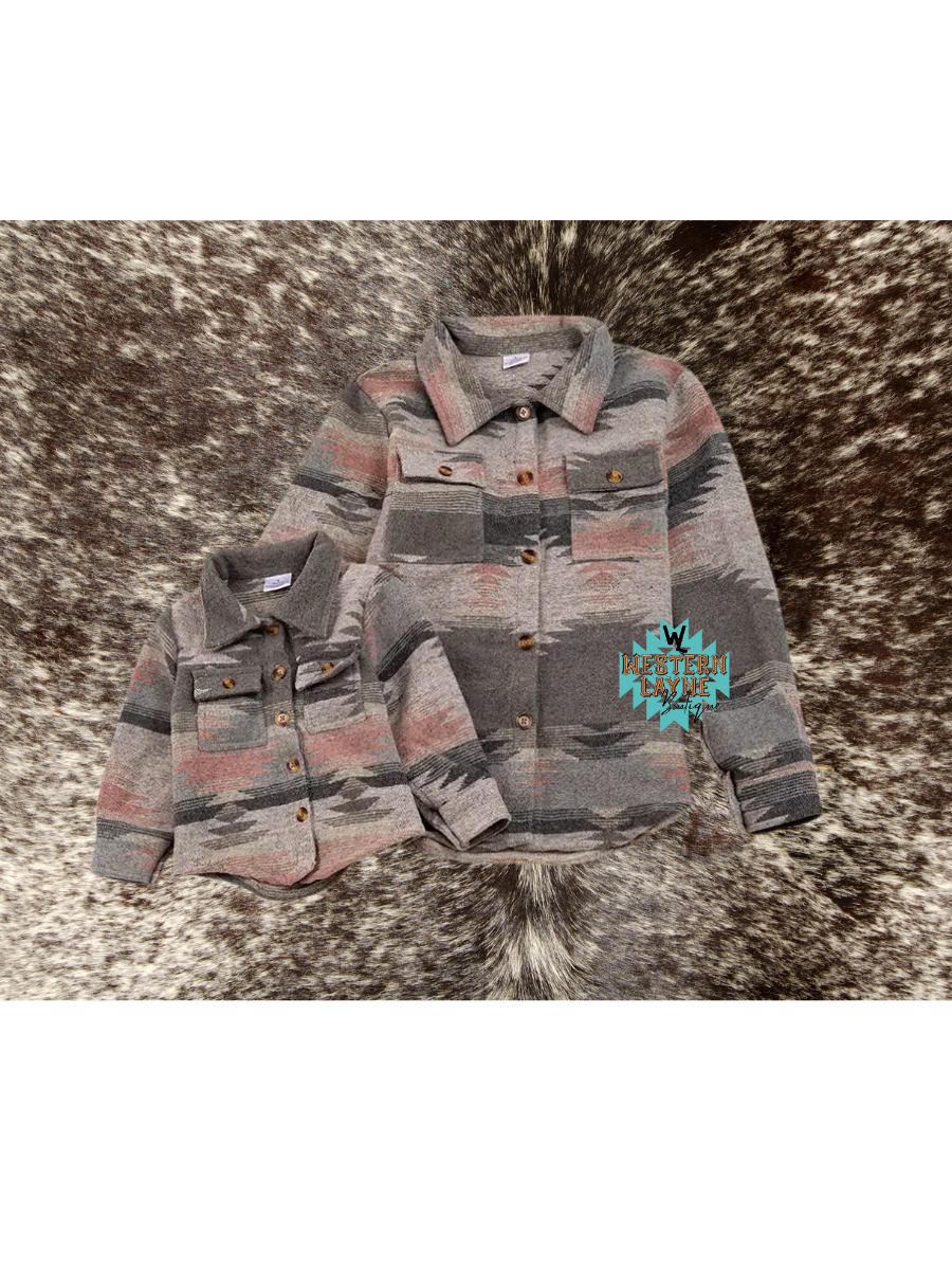 Girls Mommy &amp; Me Pink/Gray Aztec Shacket