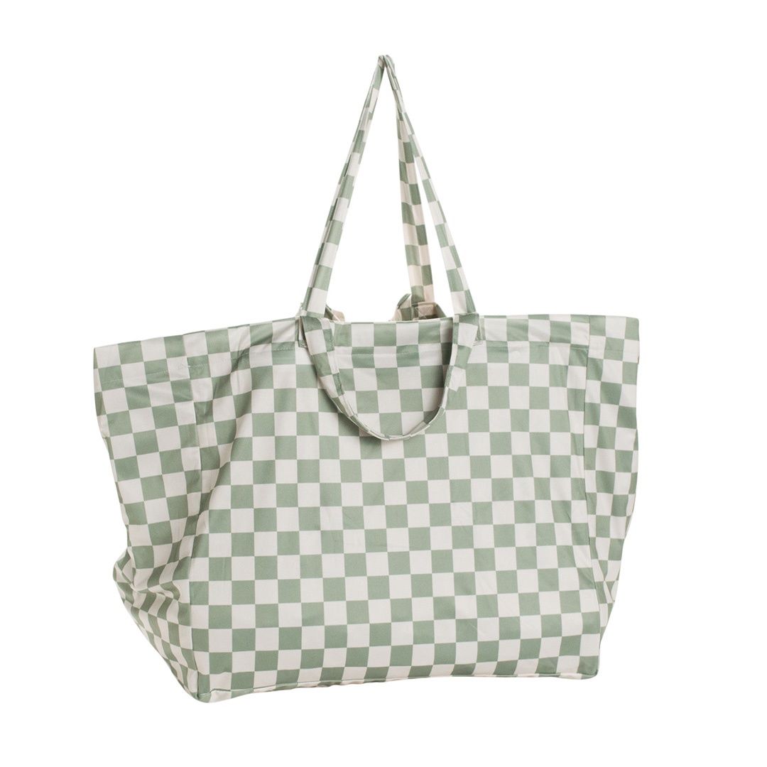 Nestling Beach Bag, Style: Moss Check/Oat Sunshine