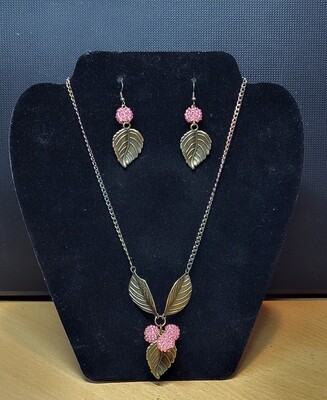 Rainbow Nickel Free Necklace and Earrings Set, Pink Glass Beads