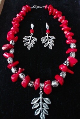 Neclace and Earrings with Red Coral, Nicel Free