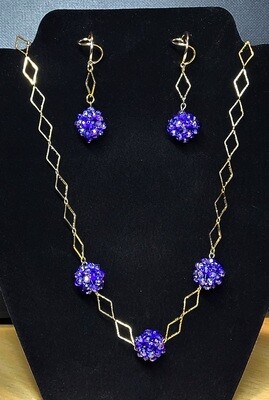 Necklace and Earrings with Crystal Glass Beads and Gold Plated Chain.