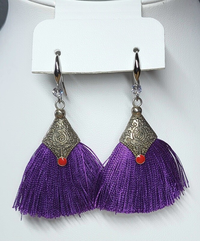 Purple Alloy Cap Earring Tassels Dangle Charm