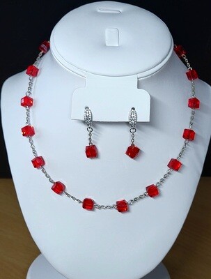 Red Crystal Glass Beads Necklace &amp; Earrings