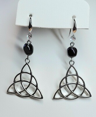 The Triquetra / Trinity Knot Symbol Earrings with Black Beads