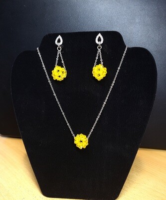 Necklace with Yellow Crystal Glass Balls & Earrings