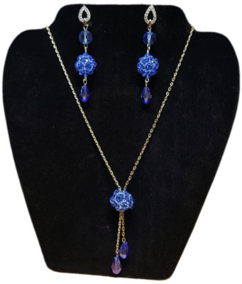 Necklace & Earrings Set with Blue Crystal Glass Beads Balls