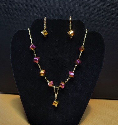Necklace &amp; Earrings Set with Rainbow color Cubes