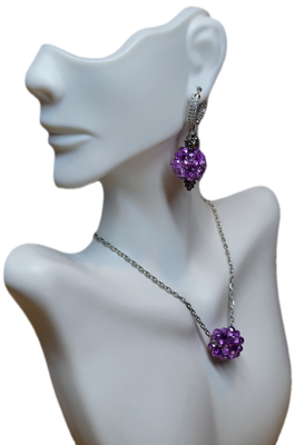 Necklace &amp; Earrings Set with Lilac Crystal Glass Beads