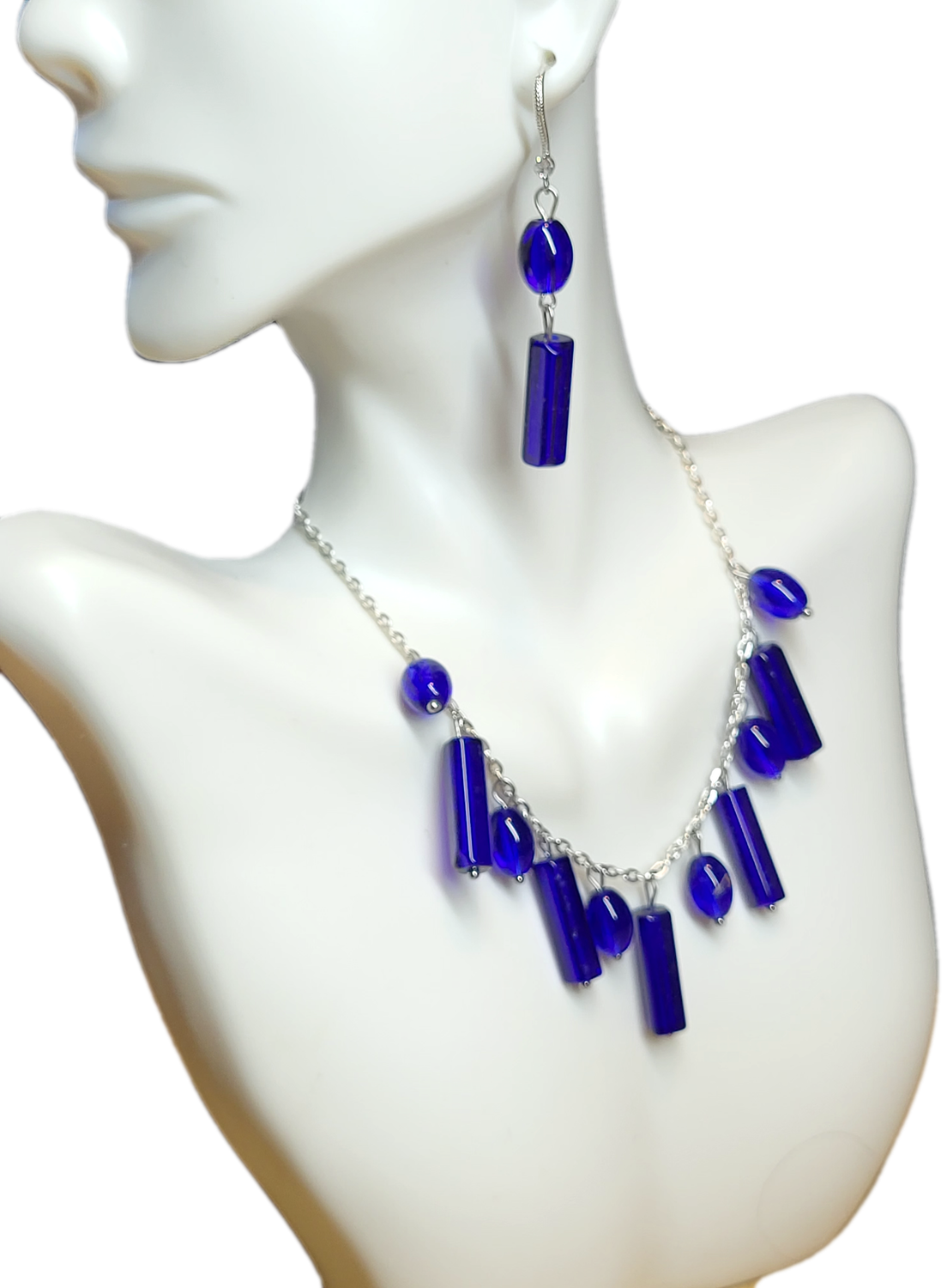 Necklace &amp; Earrings Set with Royal Blue Glass Beads