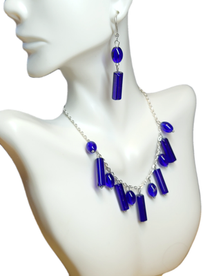 Necklace & Earrings Set with Royal Blue Glass Beads