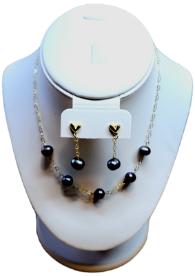 Necklace & Earrings with Dark Gray Pearls