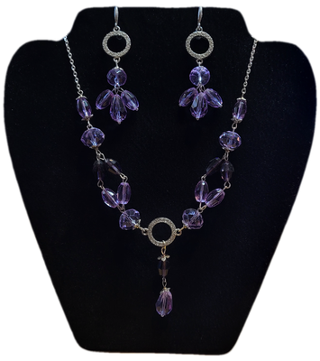 Necklace & Earrings Set with Levander Crystal Glass Beads