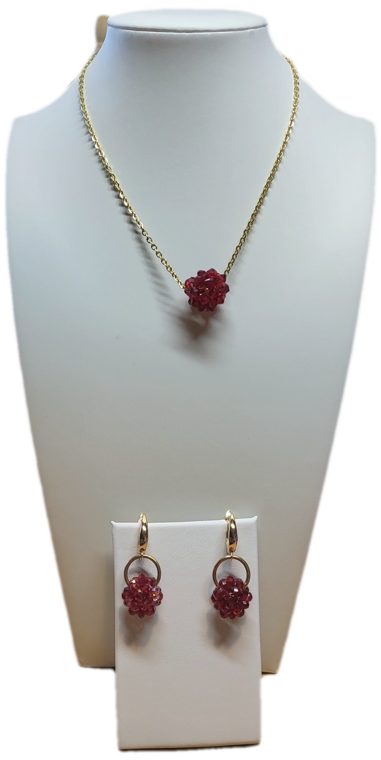 Necklace &amp; Earrings Set with Handmade Red Crystal Glass Beads