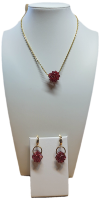 Necklace &amp; Earrings Set with Handmade Red Crystal Glass Beads