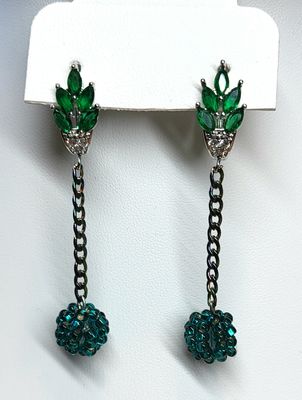 Earrings with Teal- Green Beads.