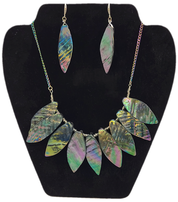 Rainbow Decorative Shell Leaves Necklace & Earrings Set