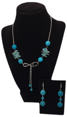 Blue Turquoise & Shells Necklace & Earrings Set