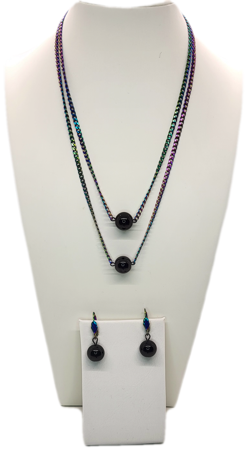 Necklace &amp; Earrings Set with Black Jaspers