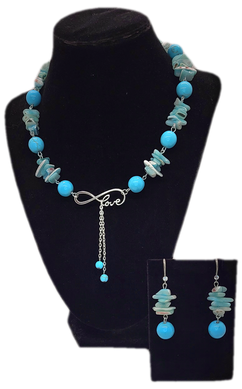 Blue Turquoise &amp; Shells Necklace &amp; Earrings Set