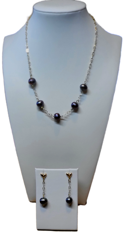 Necklace &amp; Earrings with Dark Gray Pearls