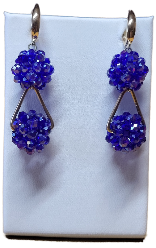 Earrings with handmade Royal Blue Crystal Glass Beads