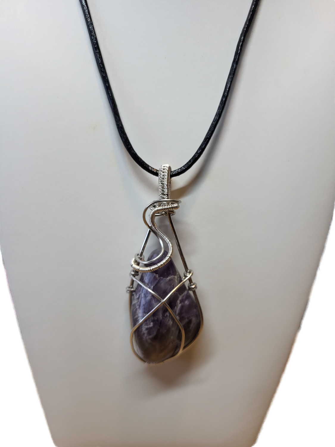 Natural Amethyst wrapped with silver Copper Wire, Tarnish Free.