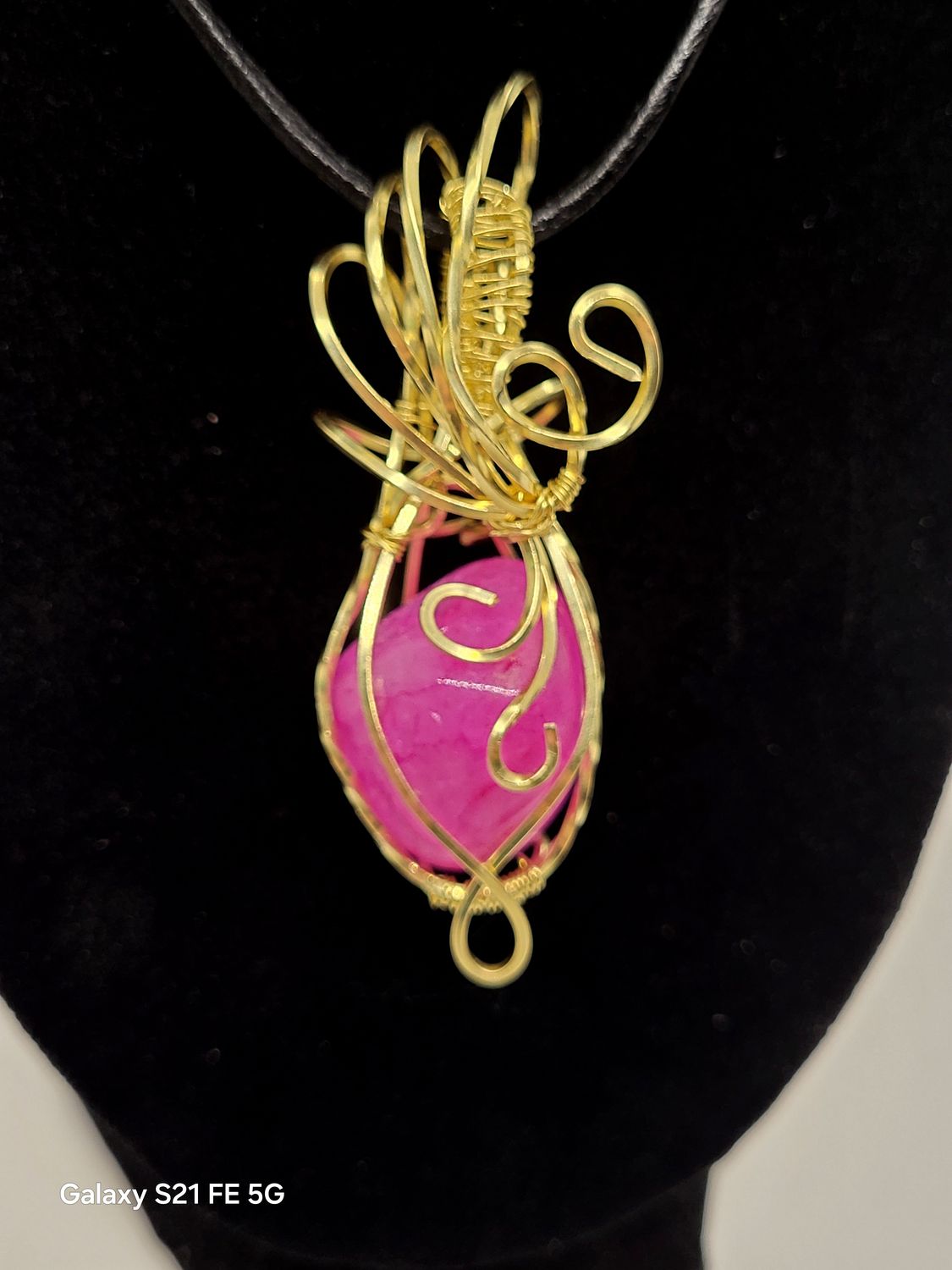 Wire Wrapped Pink Agate Pendant