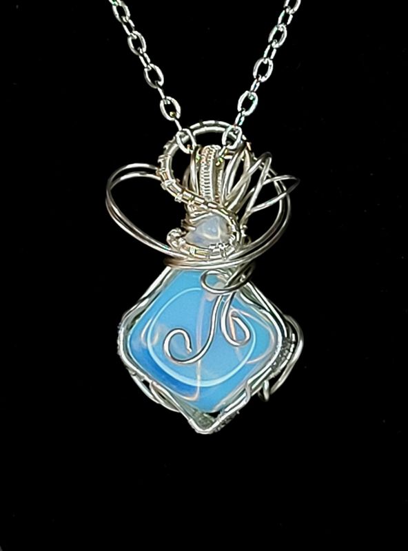 Blue Opal, wrapped wire pendant Necklace