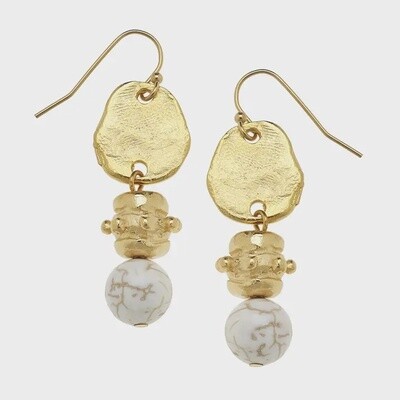 Gold w White Turquoise Earrings