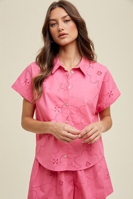Floral Eyelet Button Front Top