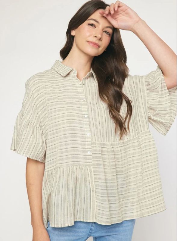 Flouncy Button Front Blouse