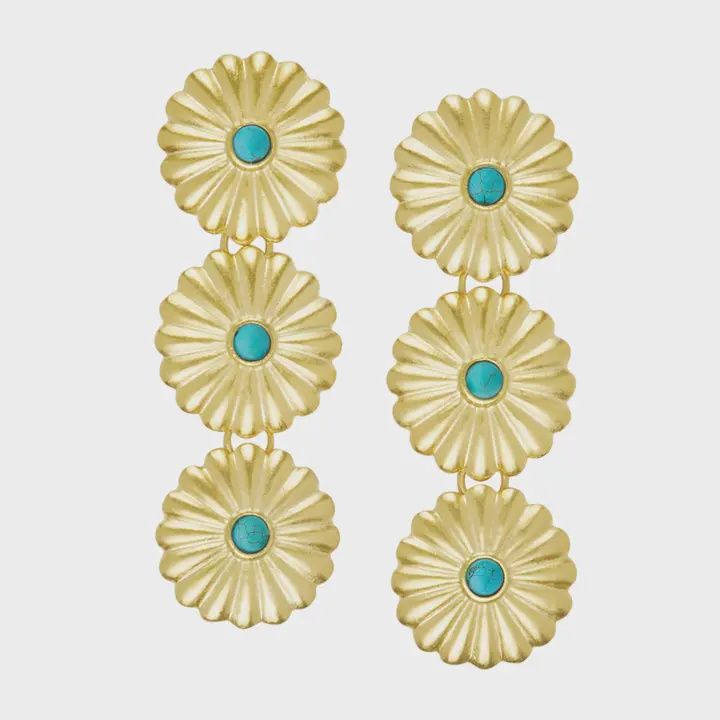 Gold Turquoise Concho Earrings