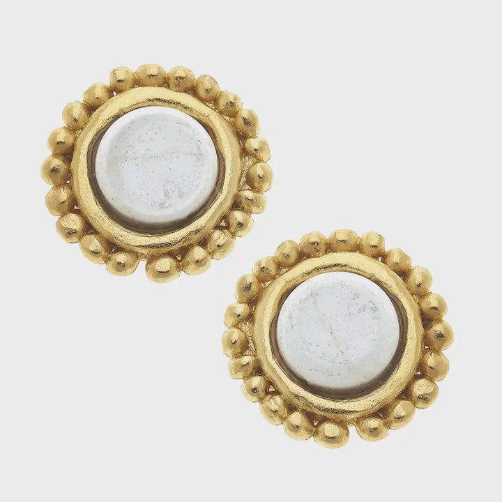 Gold w Genuine White Turquoise Earrings