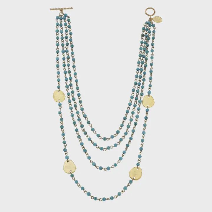 Multi Strand Turquoise w Gold Round Necklace