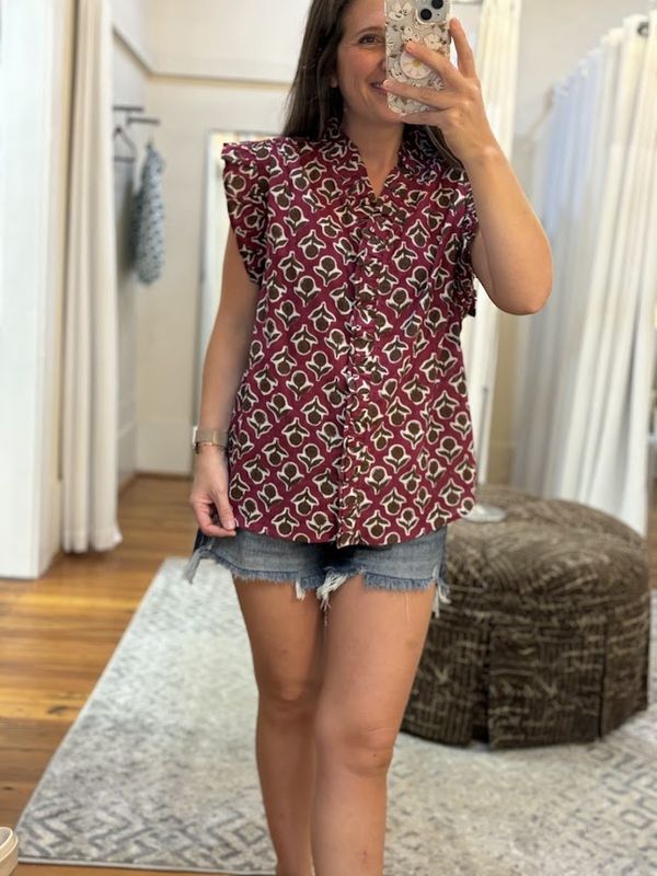 Ruffle Blocked Fleur Top