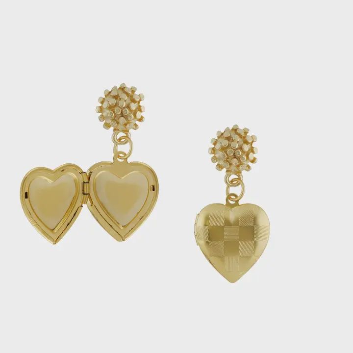 Check Heart Drop Earrings