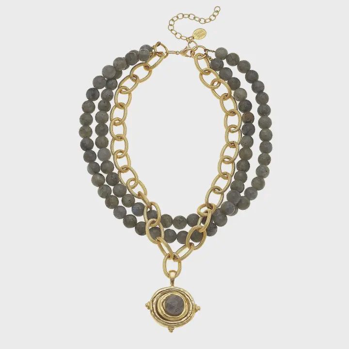 Labradorite Gold Oval Necklace