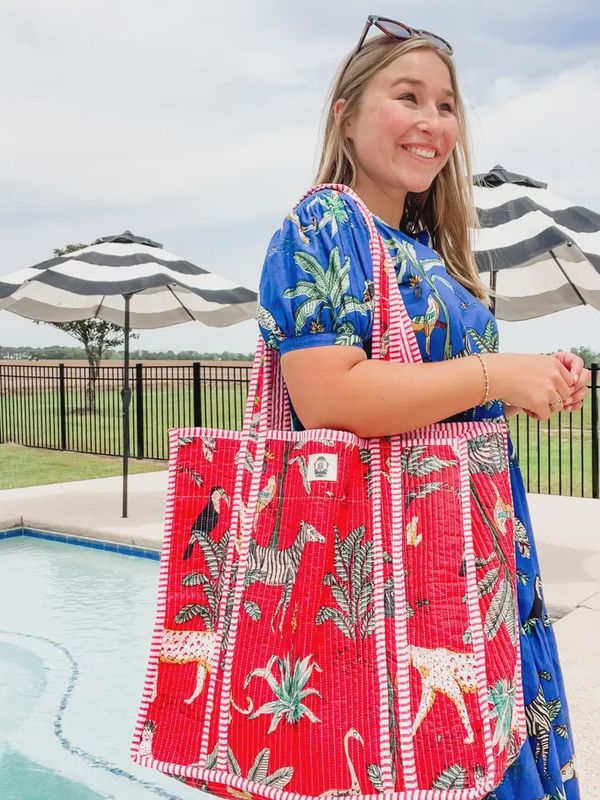 Savannah Rain Red Quilted Tote