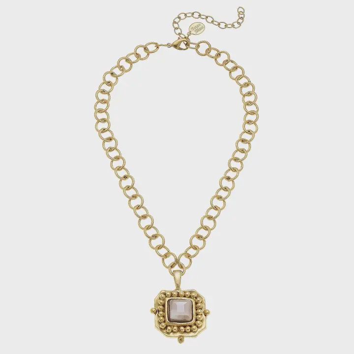 Gold Ivory Crystal Pendant Chain Necklace