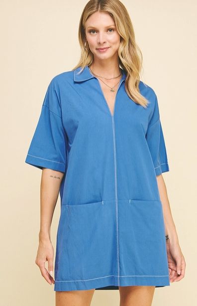 Solid V Neck Dress
