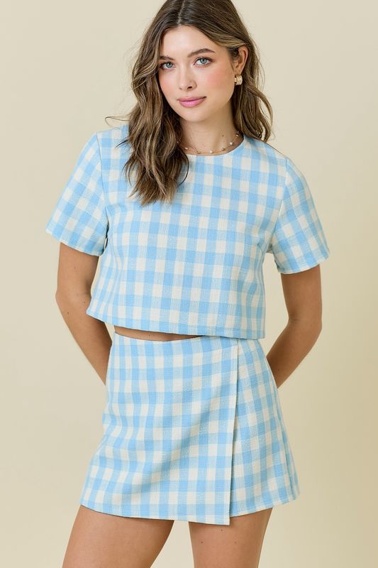 Gingham Tweed Short Sleeve Top
